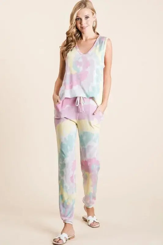 Trendsi Tie Dye Terry Pants Women's Casual Lounge Comfy Joggers