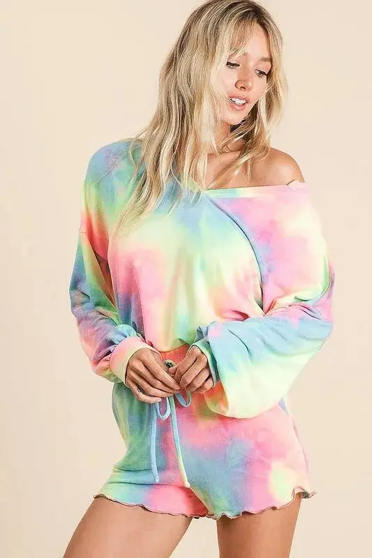 Women's Loungewear Set - Tie Dye French Terry - Top & Shorts 2-Piece