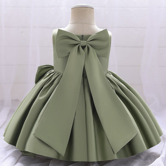 Big Bow Flower Girl Birthday Wedding Dress - # BAAA51110008