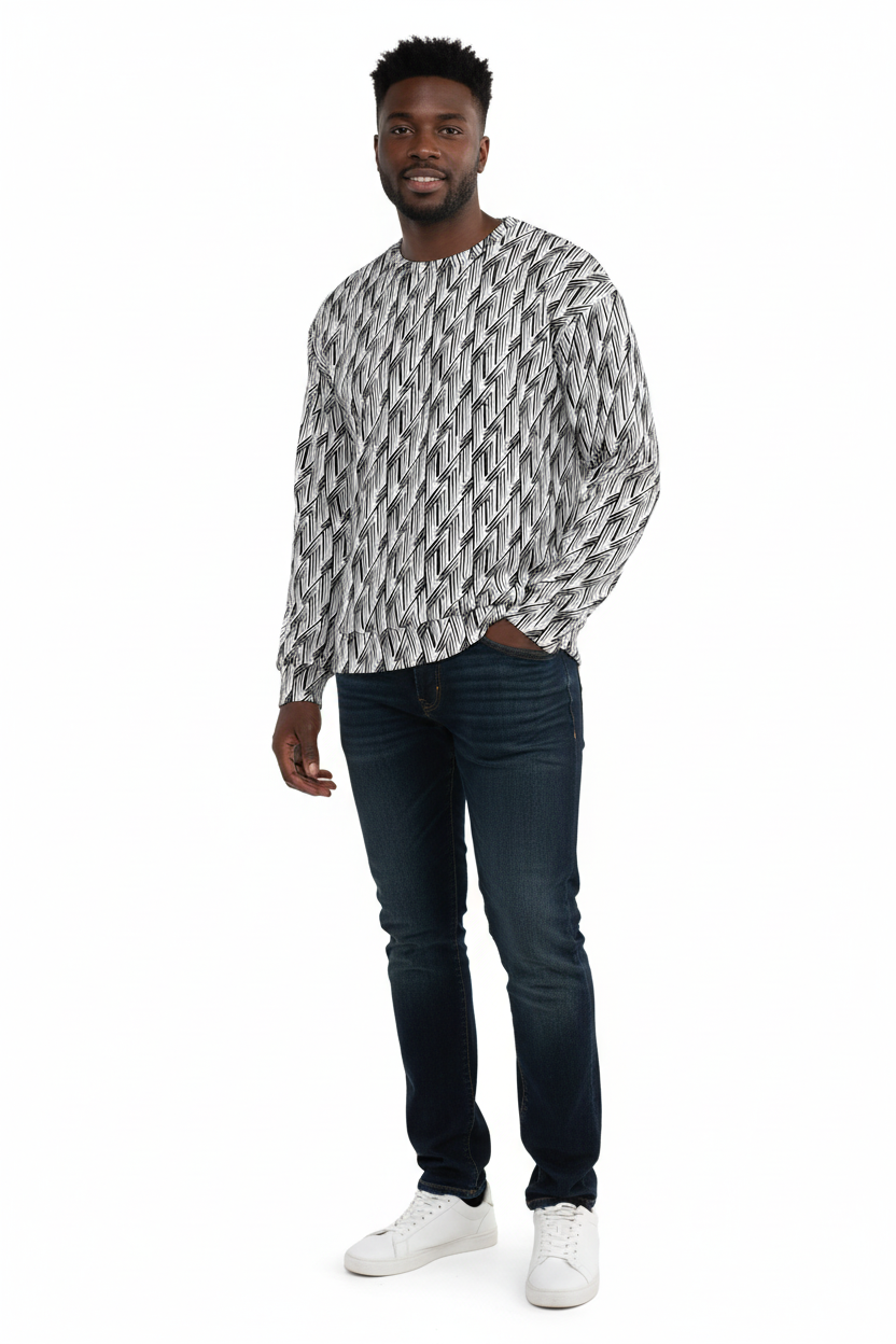 Glitch Stripe Sweatshirt | Black & White Neo-Futurist Unisex