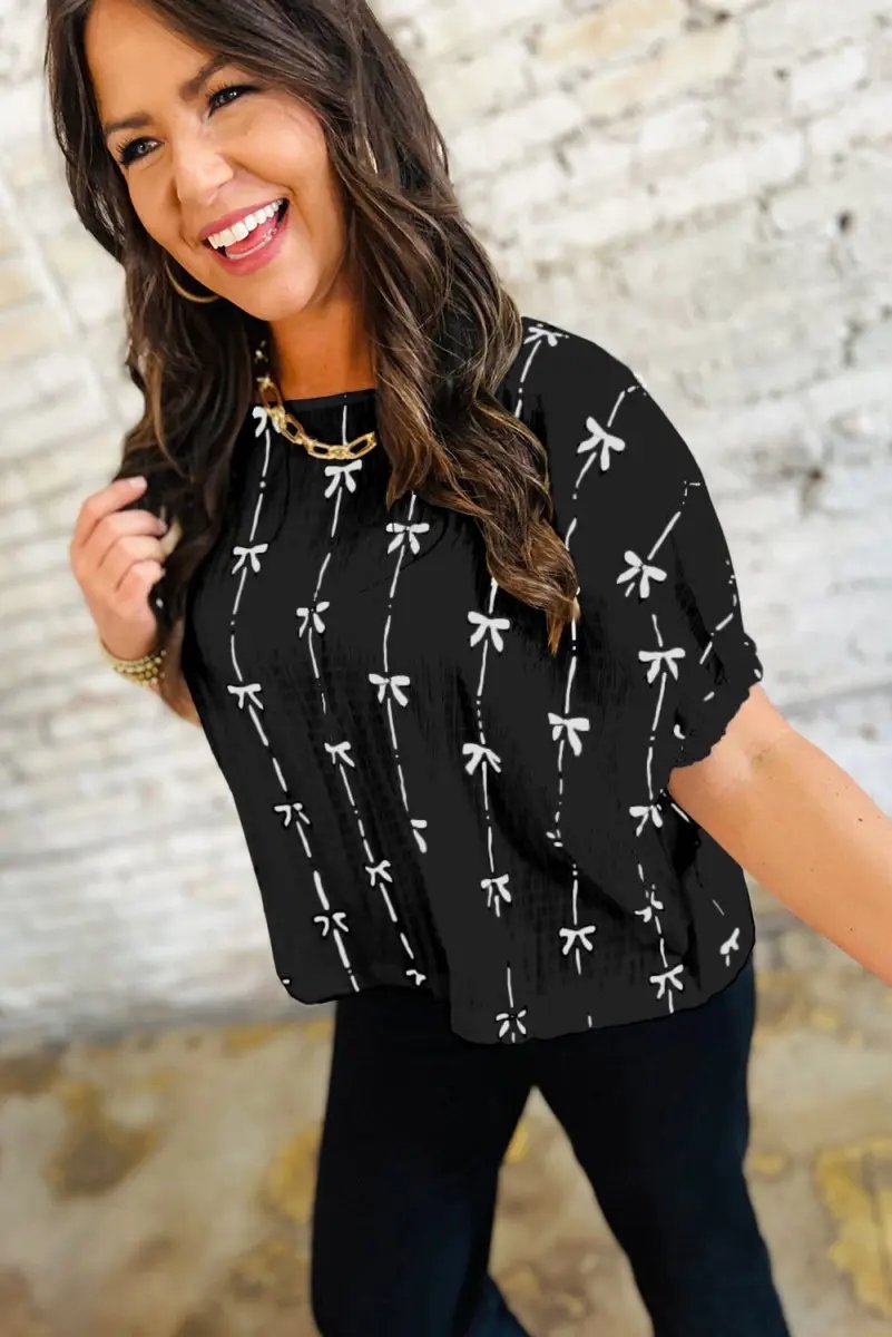 Women's Blouse - Puff Sleeve Bow Top - Southern Belle Daily Wear