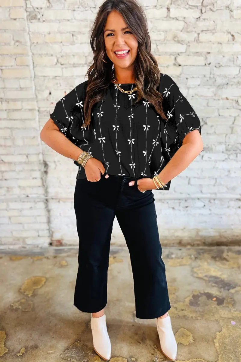 Women's Blouse - Puff Sleeve Bow Top - Southern Belle Daily Wear