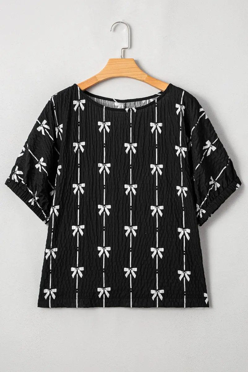 Women's Blouse - Puff Sleeve Bow Top - Southern Belle Daily Wear