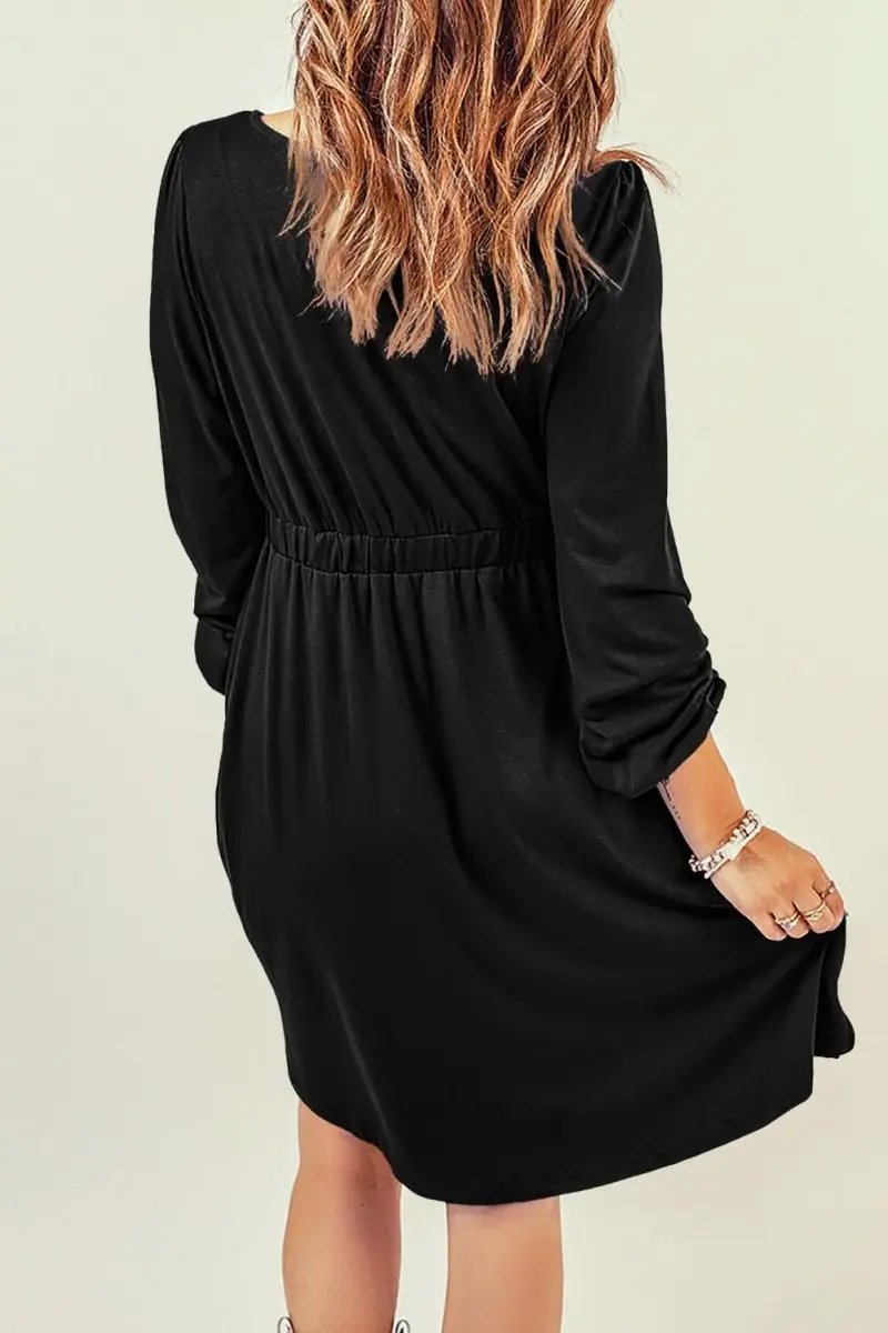 Women's Black Button Up Mini Dress - Long Sleeve, Versatile