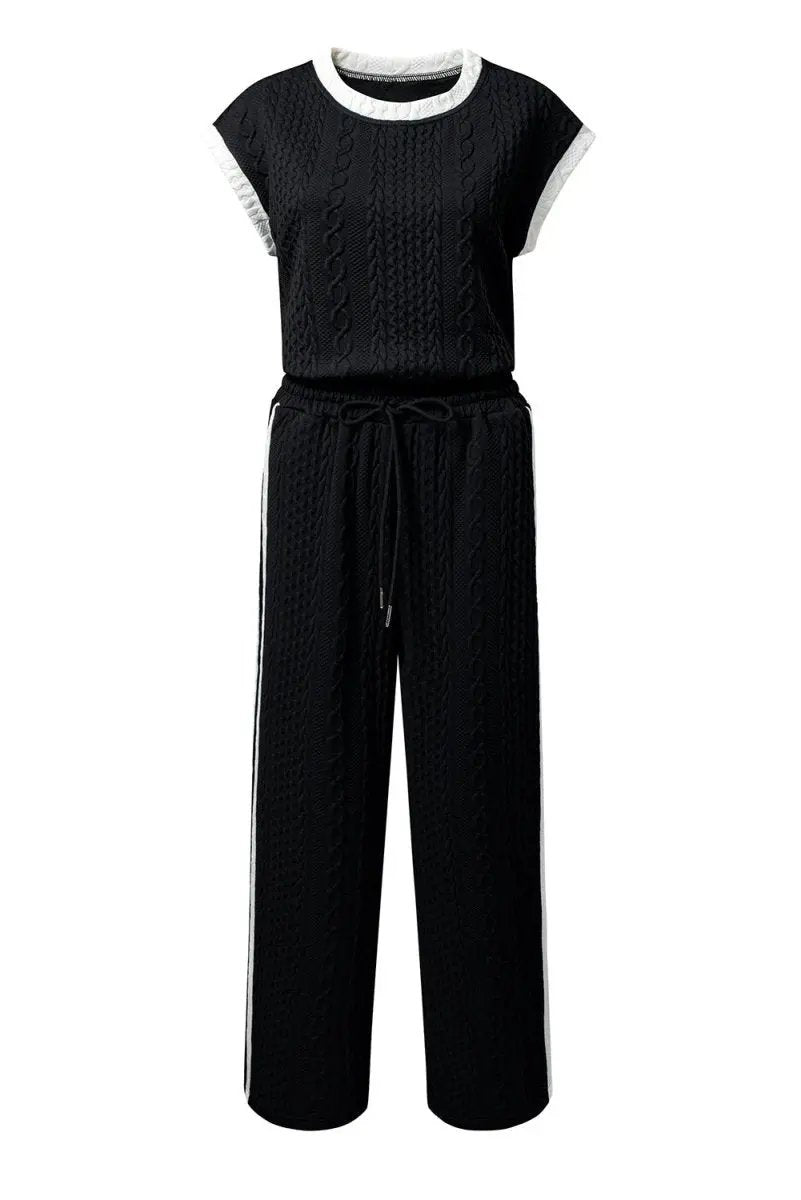 Pants Love Salve Black Cable Knit Set Women's Daily Wear Lounge Set - Soft & Textured