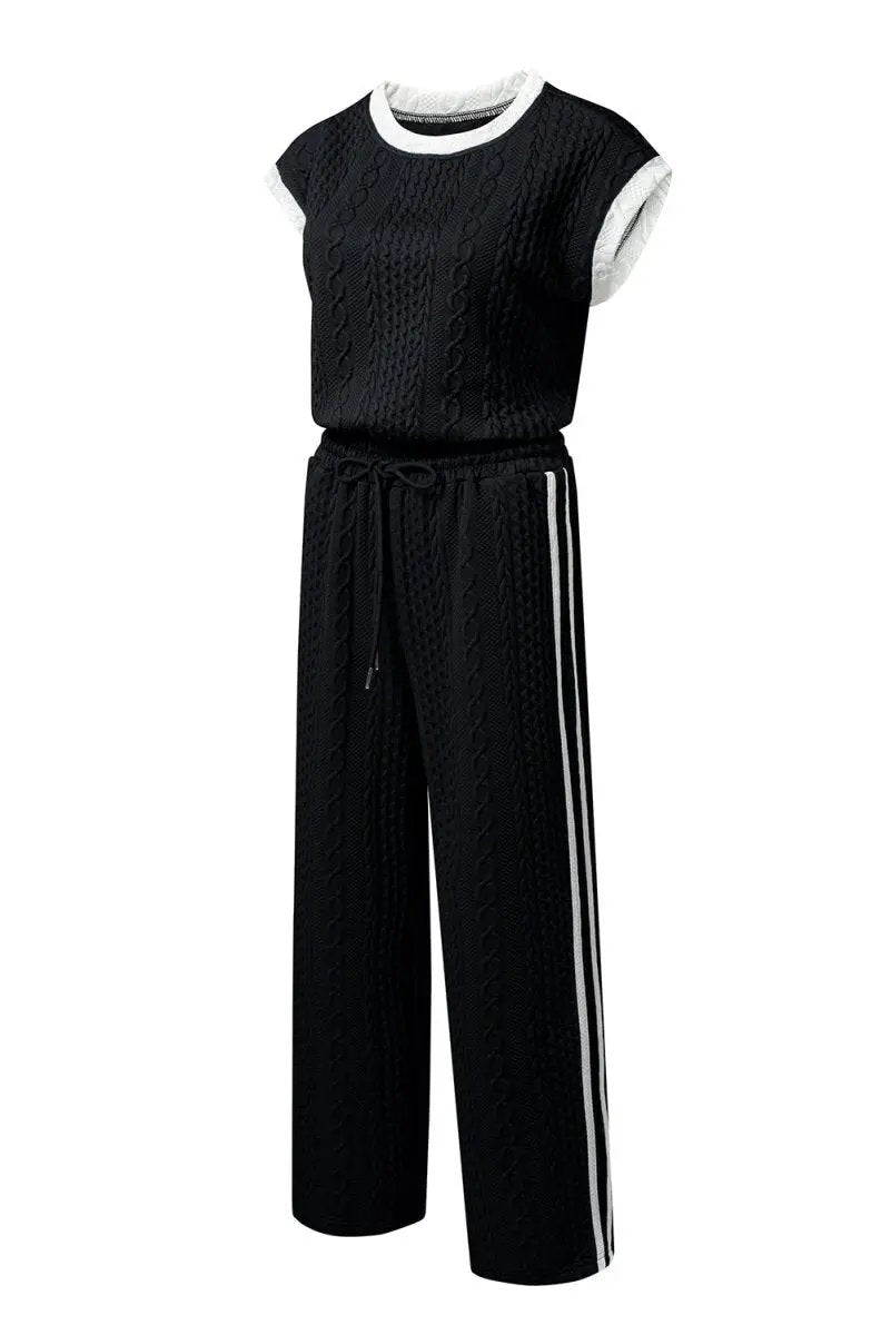 Pants Love Salve Black Cable Knit Set Women's Daily Wear Lounge Set - Soft & Textured
