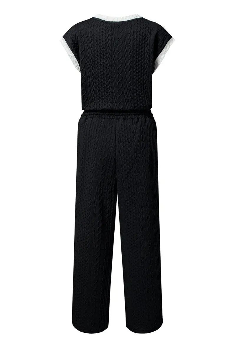 Pants Love Salve Black Cable Knit Set Women's Daily Wear Lounge Set - Soft & Textured
