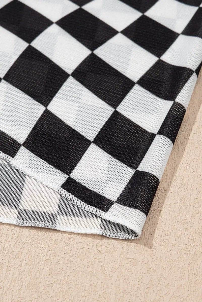 T-Shirts Love Salve Black Checker Mesh Women's Fashion Daily Top: Sheer, Casual T-Shirt