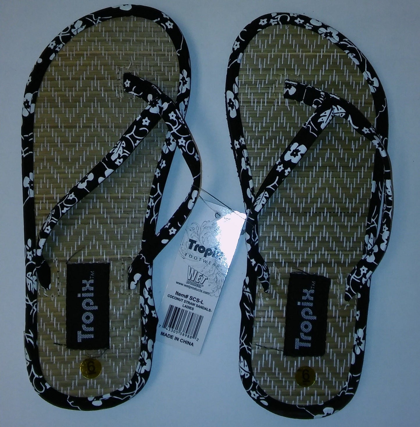 Chanclas con patrón de hibisco y paja de coco Tropix