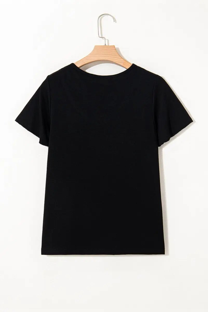T-Shirts Love Salve Black Crisscross V-Neck Women's Butterfly Sleeve Tee: Chic & Comfy T-Shirt