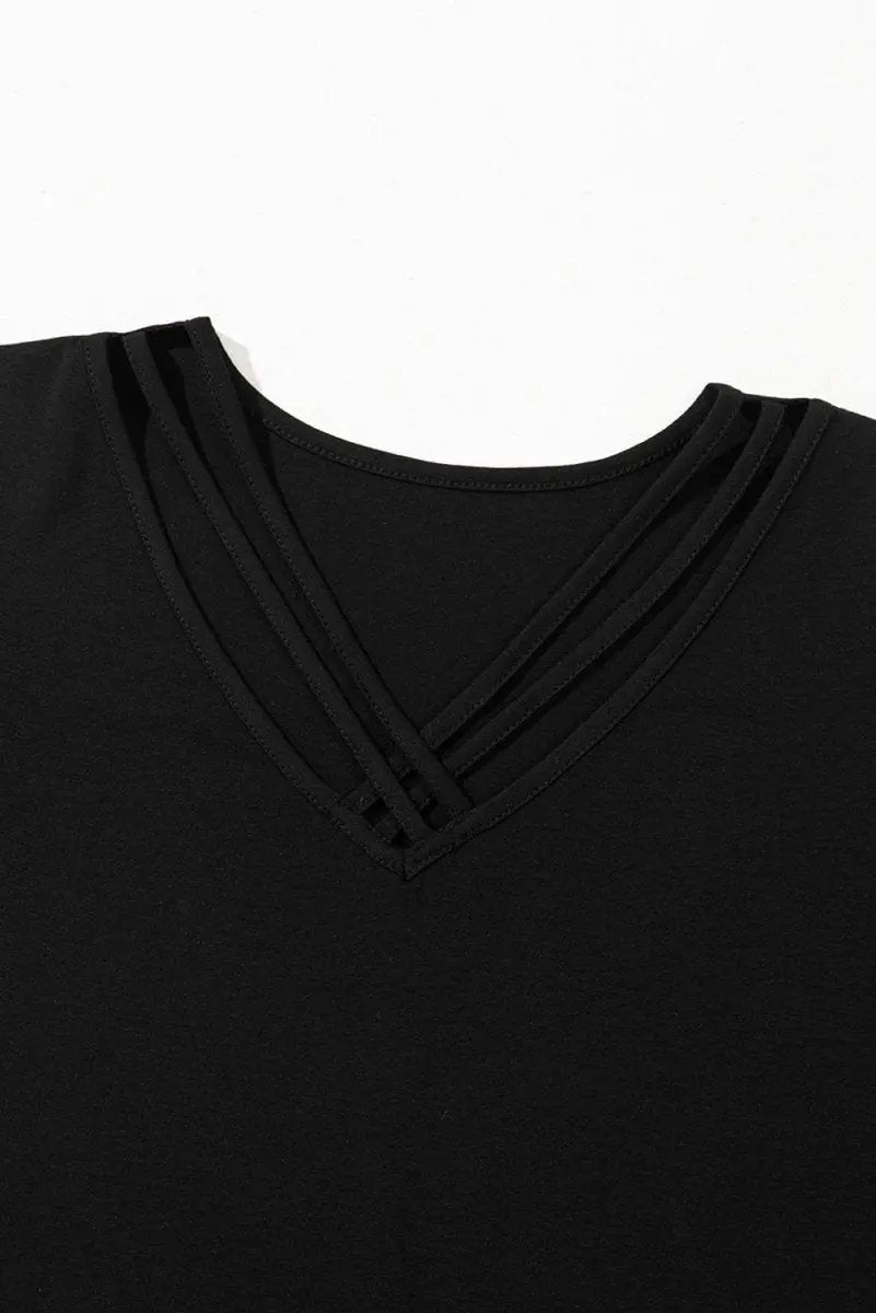 T-Shirts Love Salve Black Crisscross V-Neck Women's Butterfly Sleeve Tee: Chic & Comfy T-Shirt