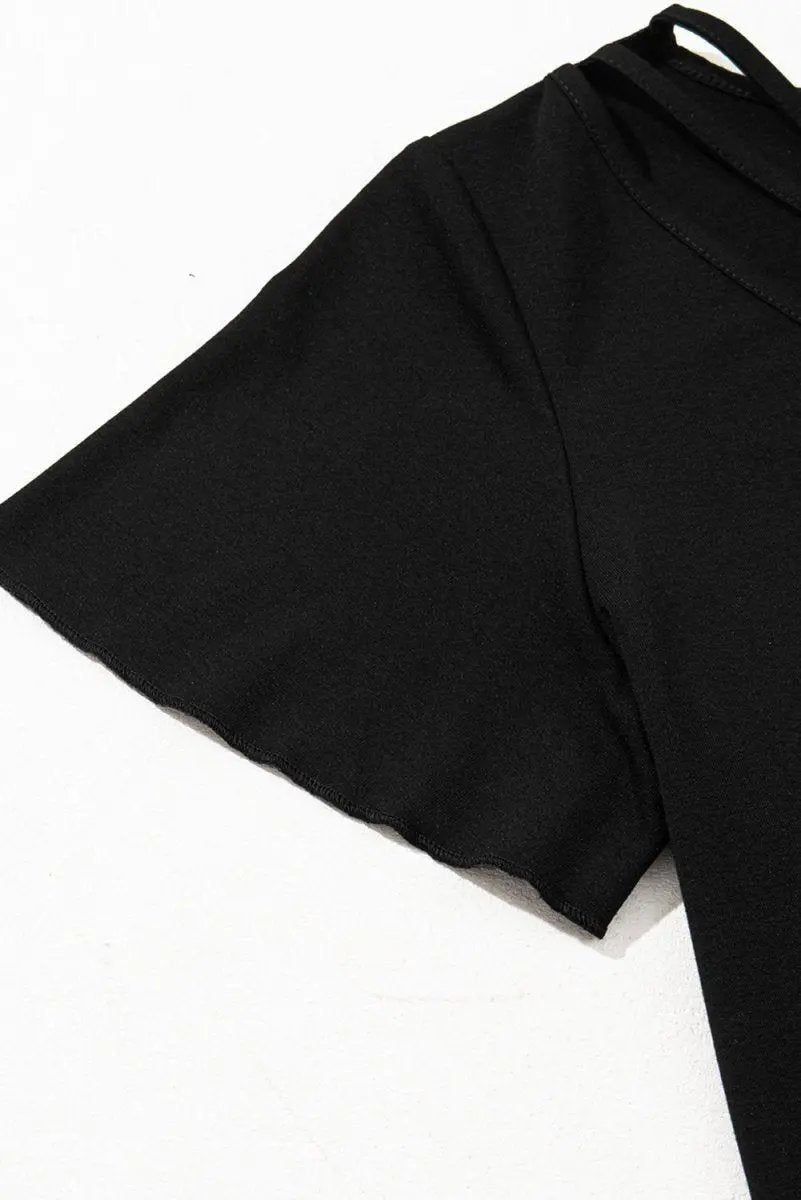 T-Shirts Love Salve Black Crisscross V-Neck Women's Butterfly Sleeve Tee: Chic & Comfy T-Shirt