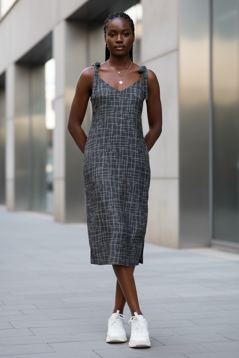 Architectural Silence Midi Dress | Minimalist Geometric Design