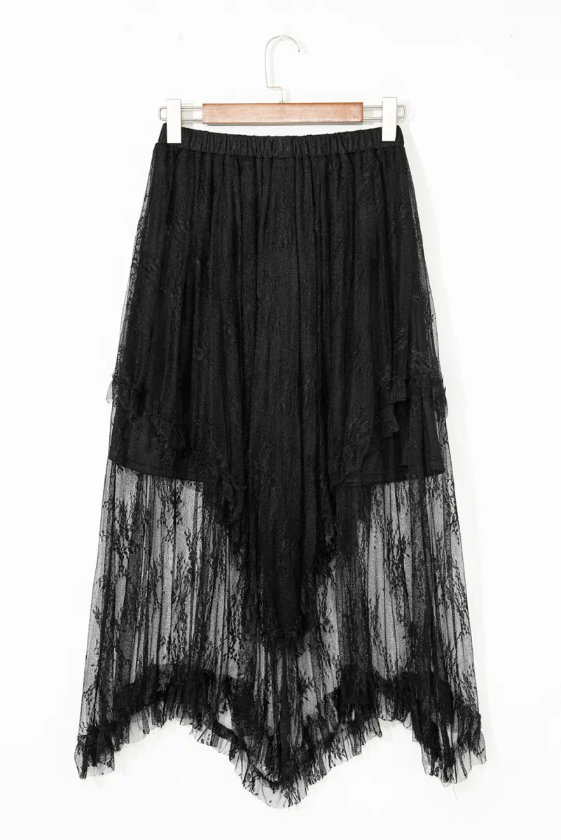 Accessories Love Salve Black Lace Maxi Skirt Women's Rock/Western Style Tiered Skirt - High Waist, Spring