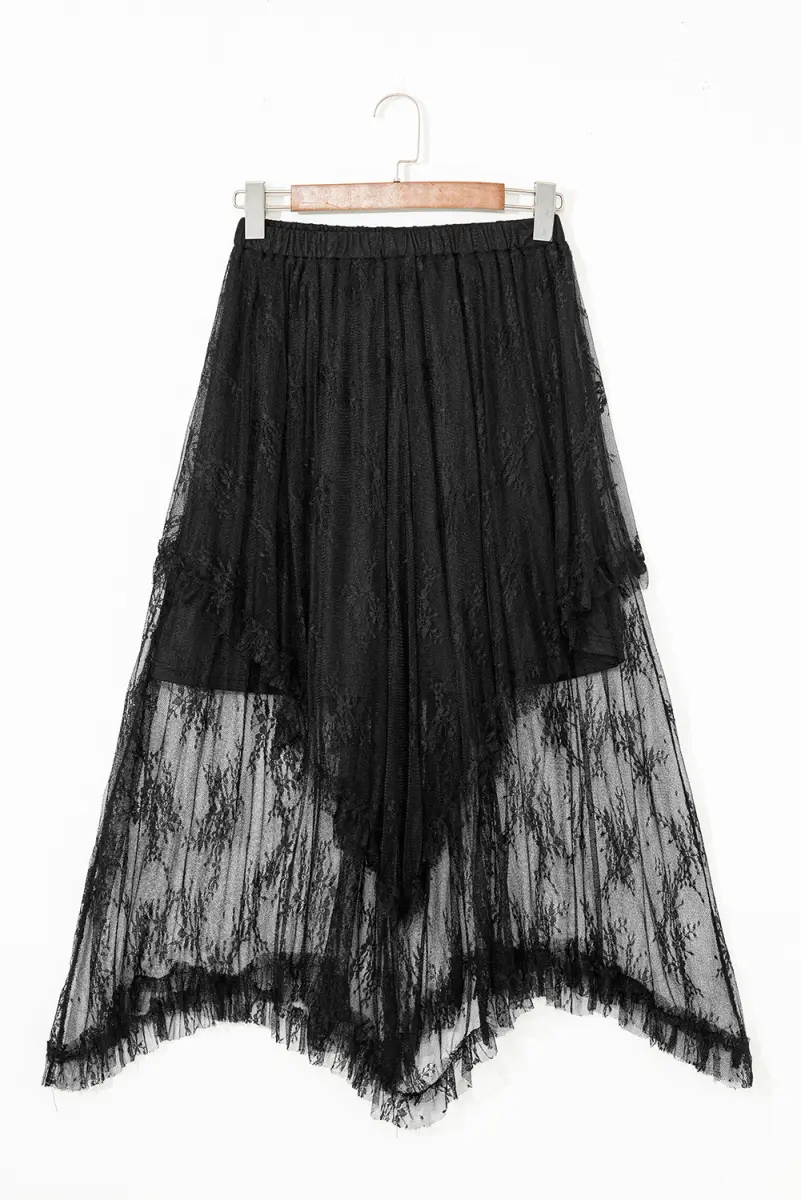 Accessories Love Salve Black Lace Maxi Skirt Women's Rock/Western Style Tiered Skirt - High Waist, Spring