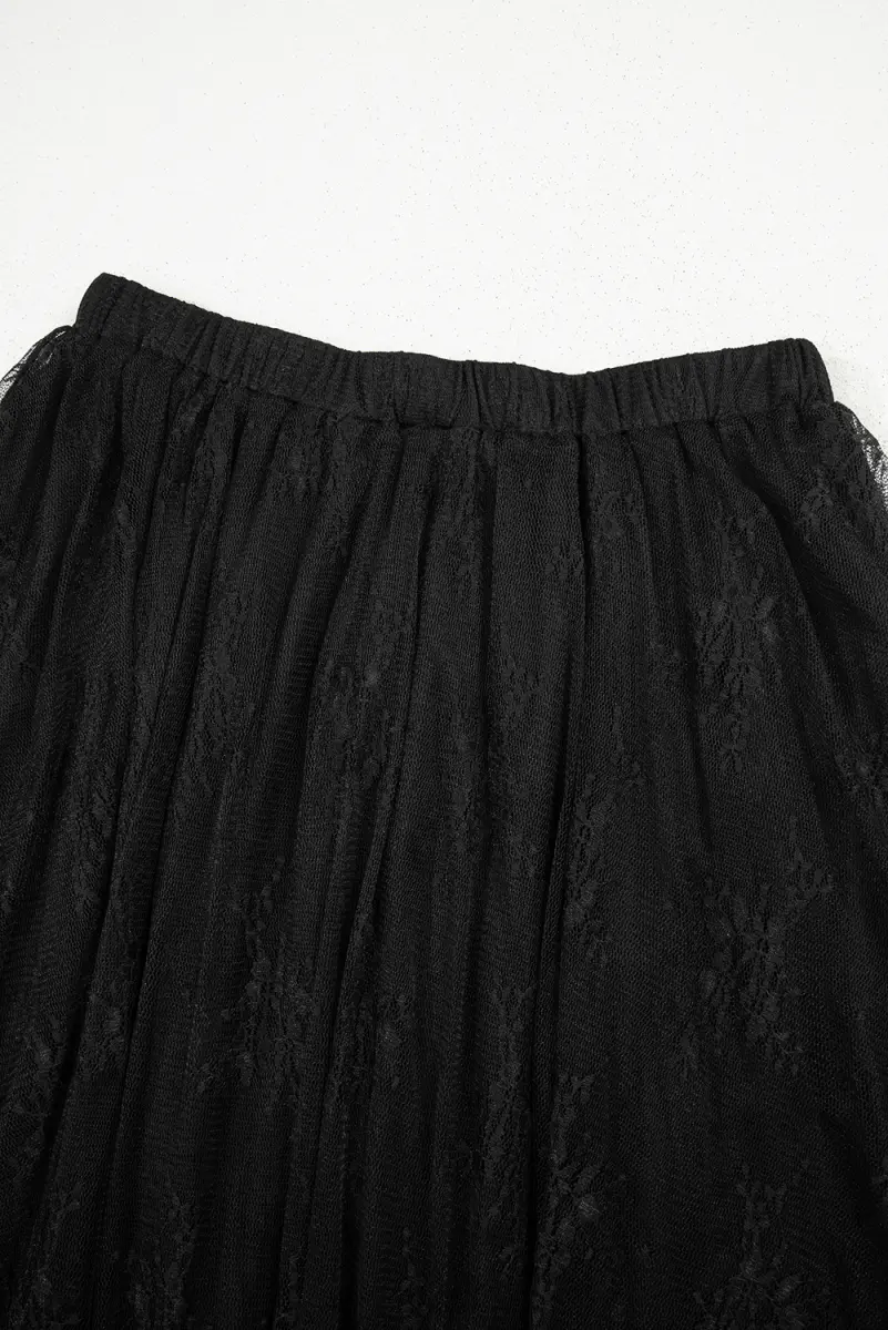 Accessories Love Salve Black Lace Maxi Skirt Women's Rock/Western Style Tiered Skirt - High Waist, Spring