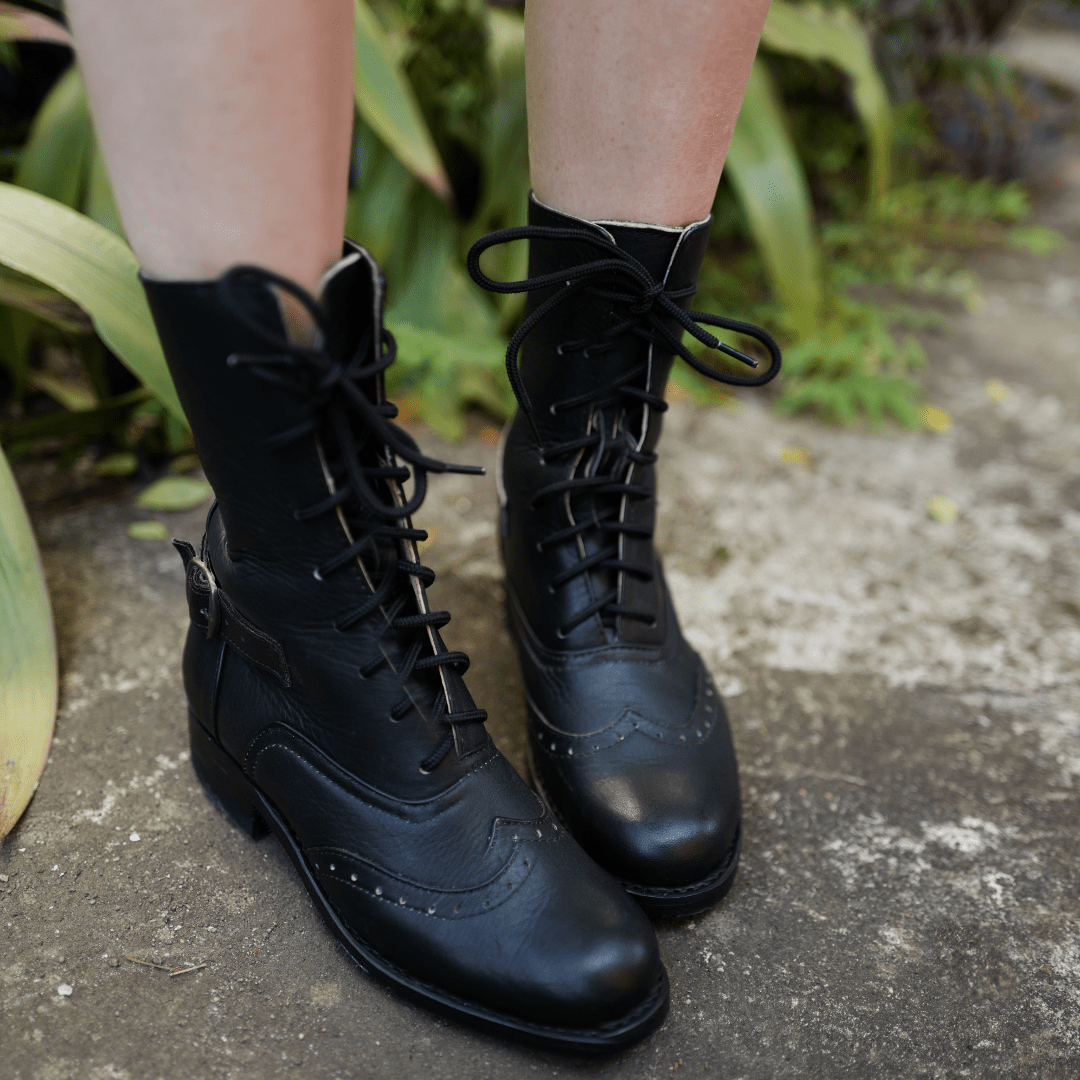 Botines victorianos de cuero negro