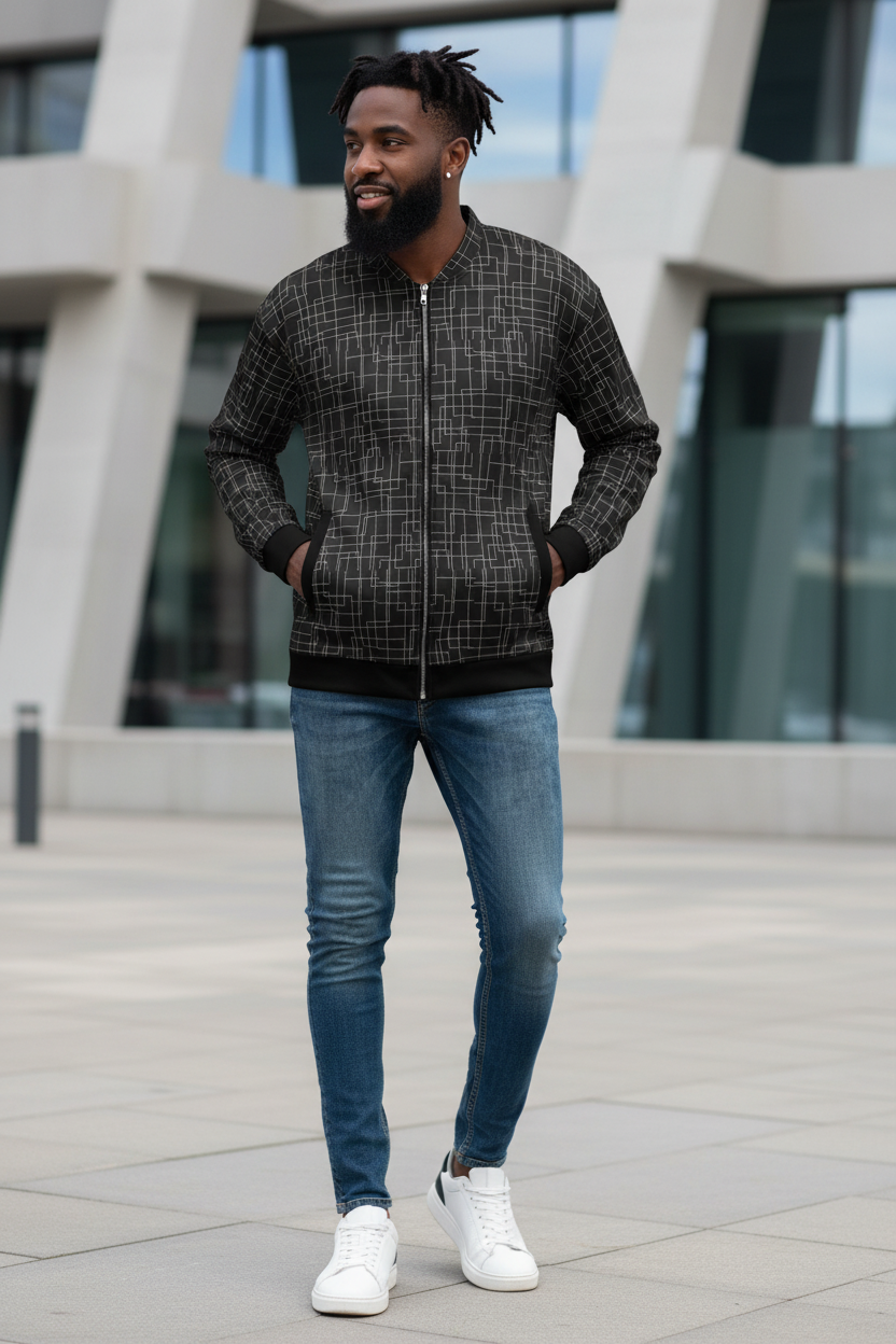 Architectural Silence Bomber Jacket | Minimalist Geometric Unisex