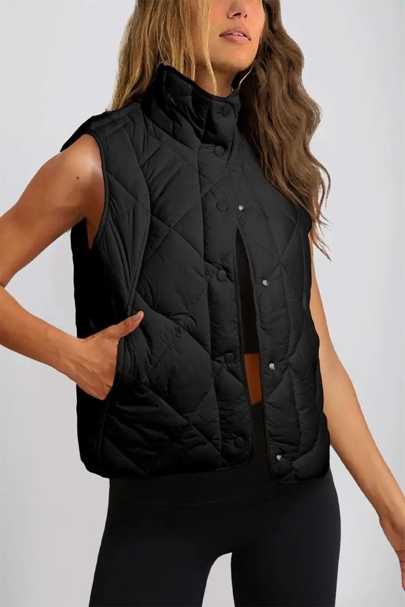Shirts Love Salve Black Quilted Vest Women's Daily Casual Winter Layering Top