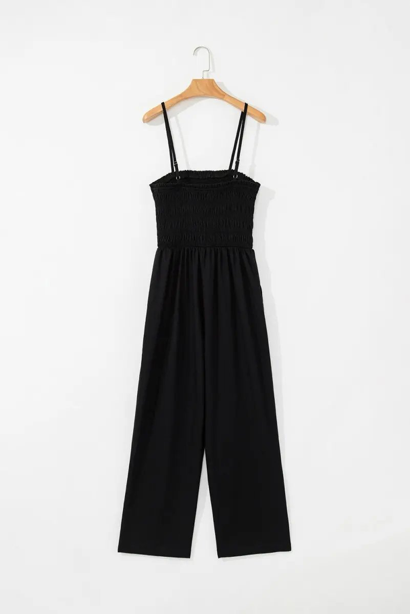 Accessories Love Salve Black Jumpsuit Women's Daily Wear Wide Leg Cotton Linen Casual Style with Pockets
