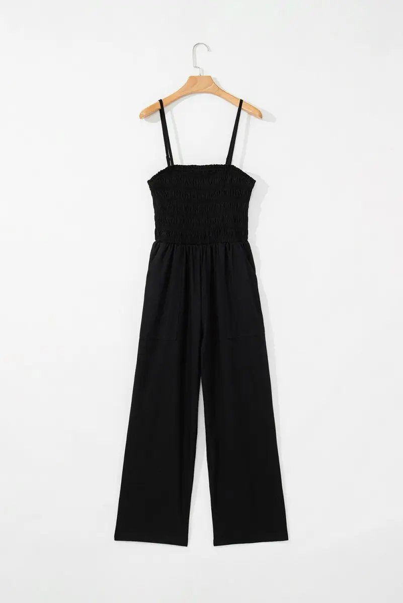 Accessories Love Salve Black Jumpsuit Women's Daily Wear Wide Leg Cotton Linen Casual Style with Pockets