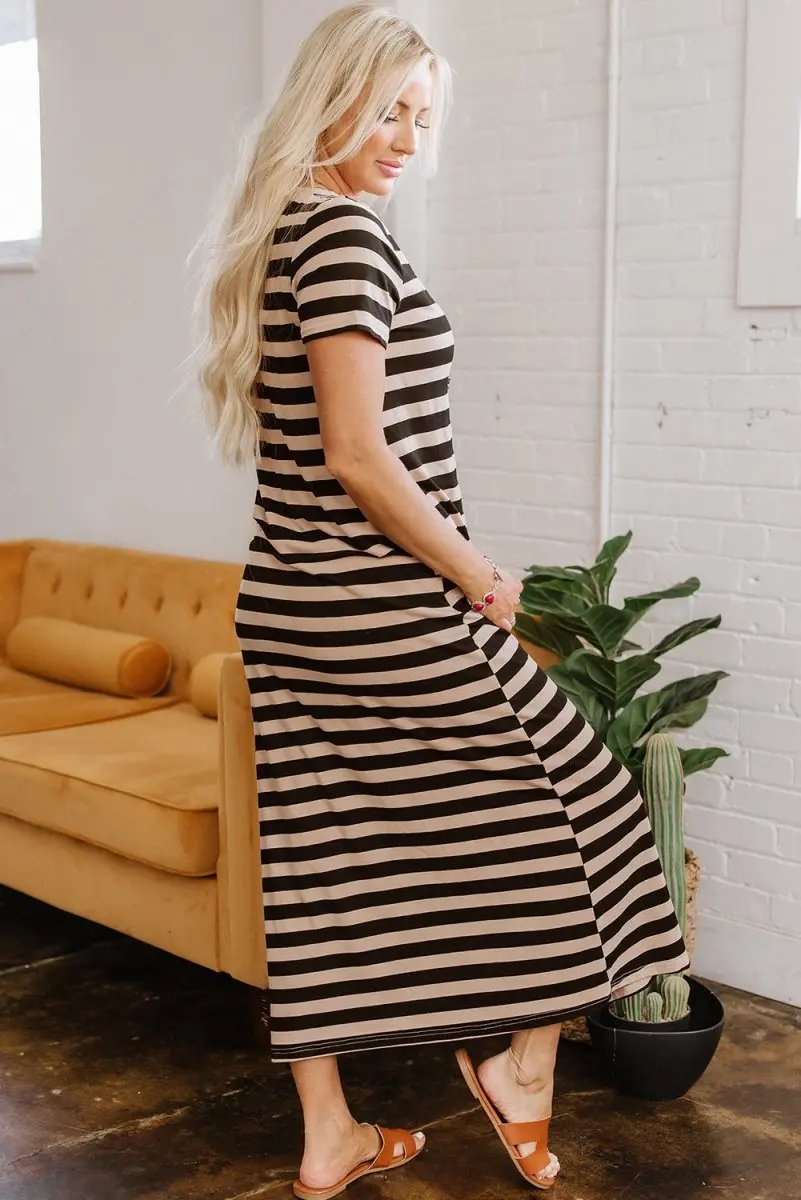 T-Shirts Love Salve Black Stripe Maxi Dress Women's Casual Summer Dress w/ Pockets