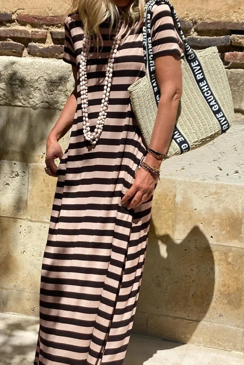 T-Shirts Love Salve Black Stripe Maxi Dress Women's Casual Summer Dress w/ Pockets