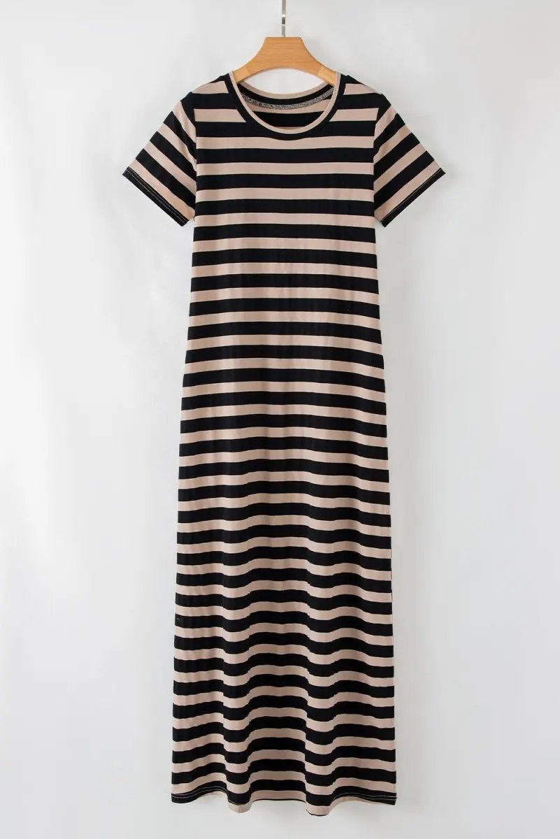 T-Shirts Love Salve Black Stripe Maxi Dress Women's Casual Summer Dress w/ Pockets