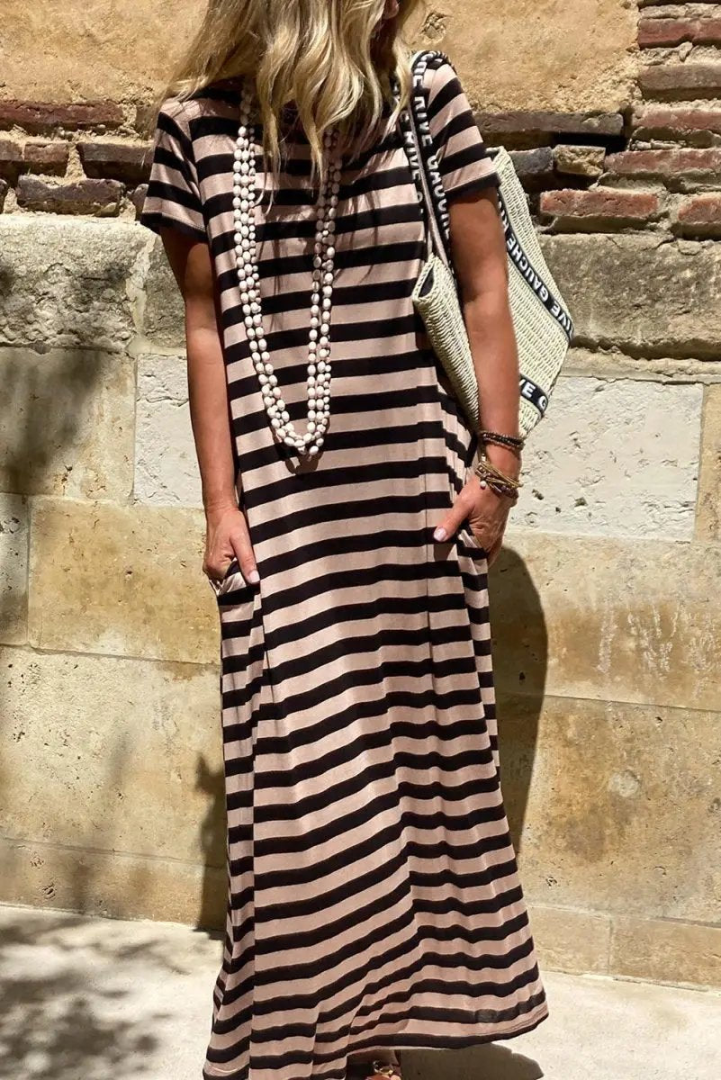 T-Shirts Love Salve Black Stripe Maxi Dress Women's Casual Summer Dress w/ Pockets