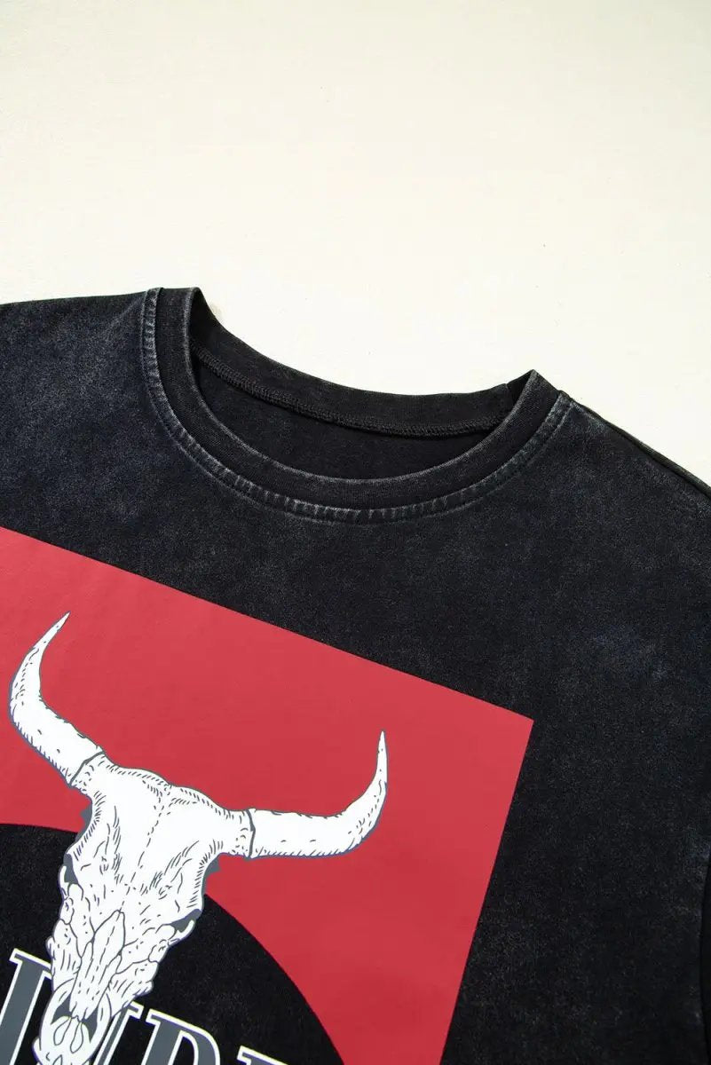 T-Shirts Love Salve Black Western Graphic Women's Tee Casual Top Side Slits Soft