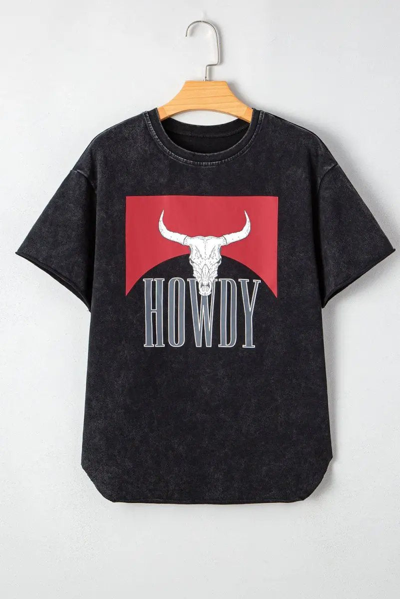 T-Shirts Love Salve Black Western Graphic Women's Tee Casual Top Side Slits Soft