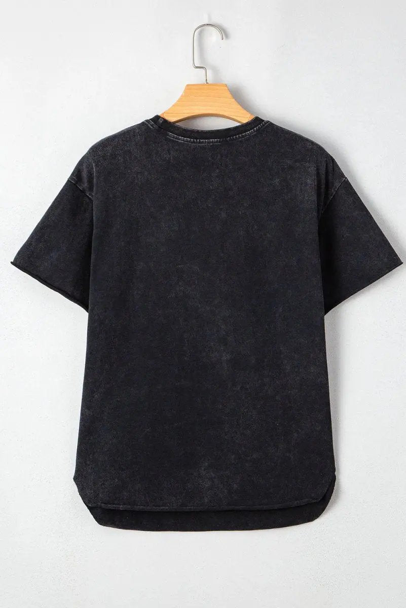 T-Shirts Love Salve Black Western Graphic Women's Tee Casual Top Side Slits Soft