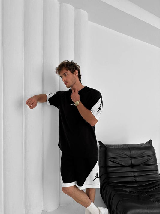 Conjunto de dos piezas Jordan en blanco y negro – Ropa deportiva casual para hombre