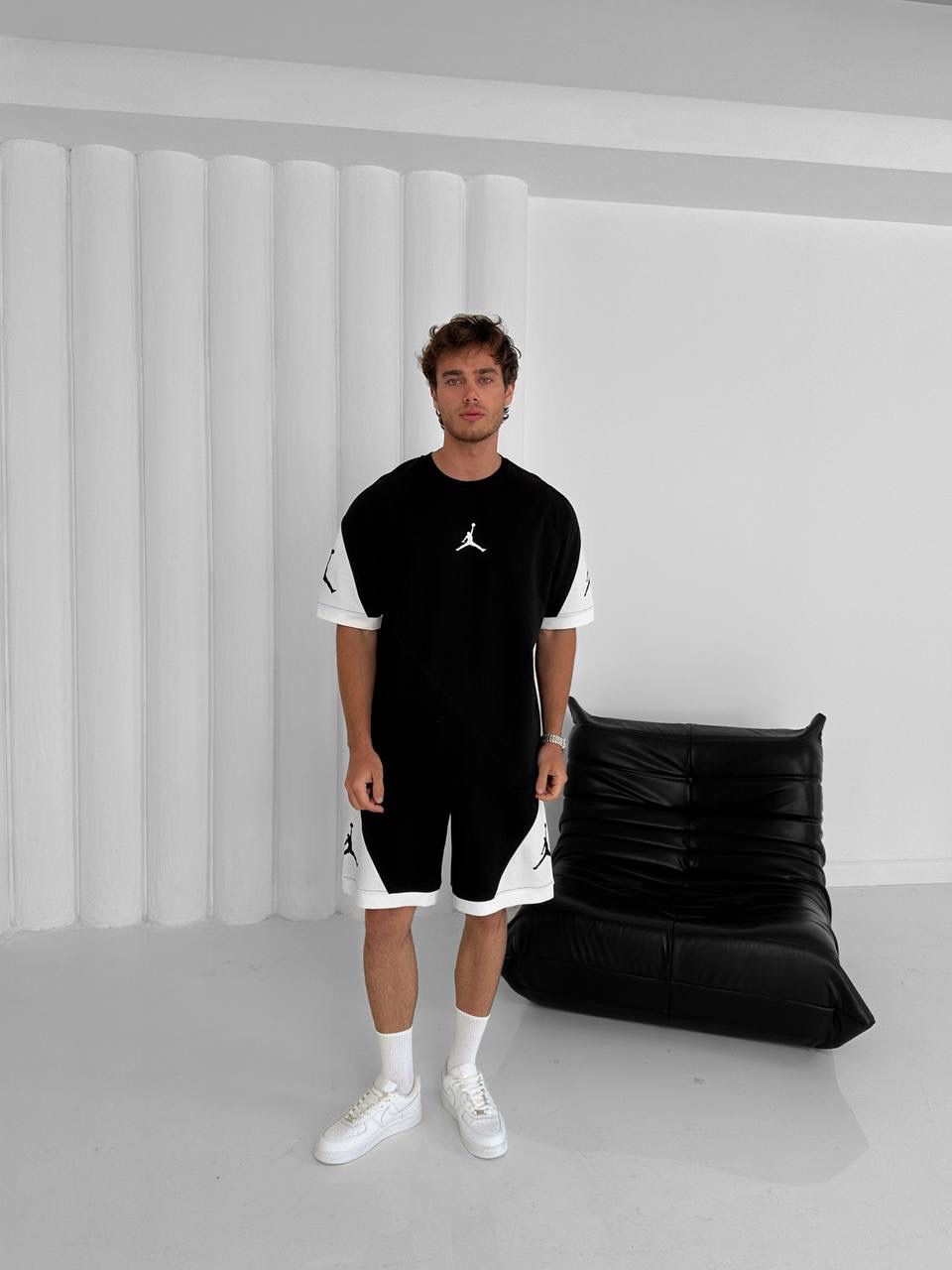 Conjunto de dos piezas Jordan en blanco y negro – Ropa deportiva casual para hombre