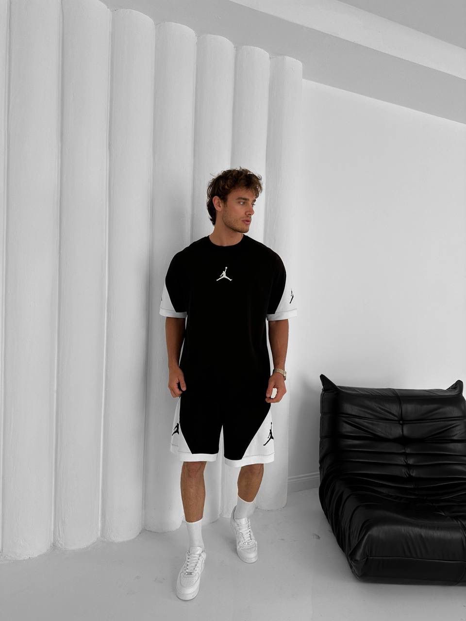 Conjunto de dos piezas Jordan en blanco y negro – Ropa deportiva casual para hombre