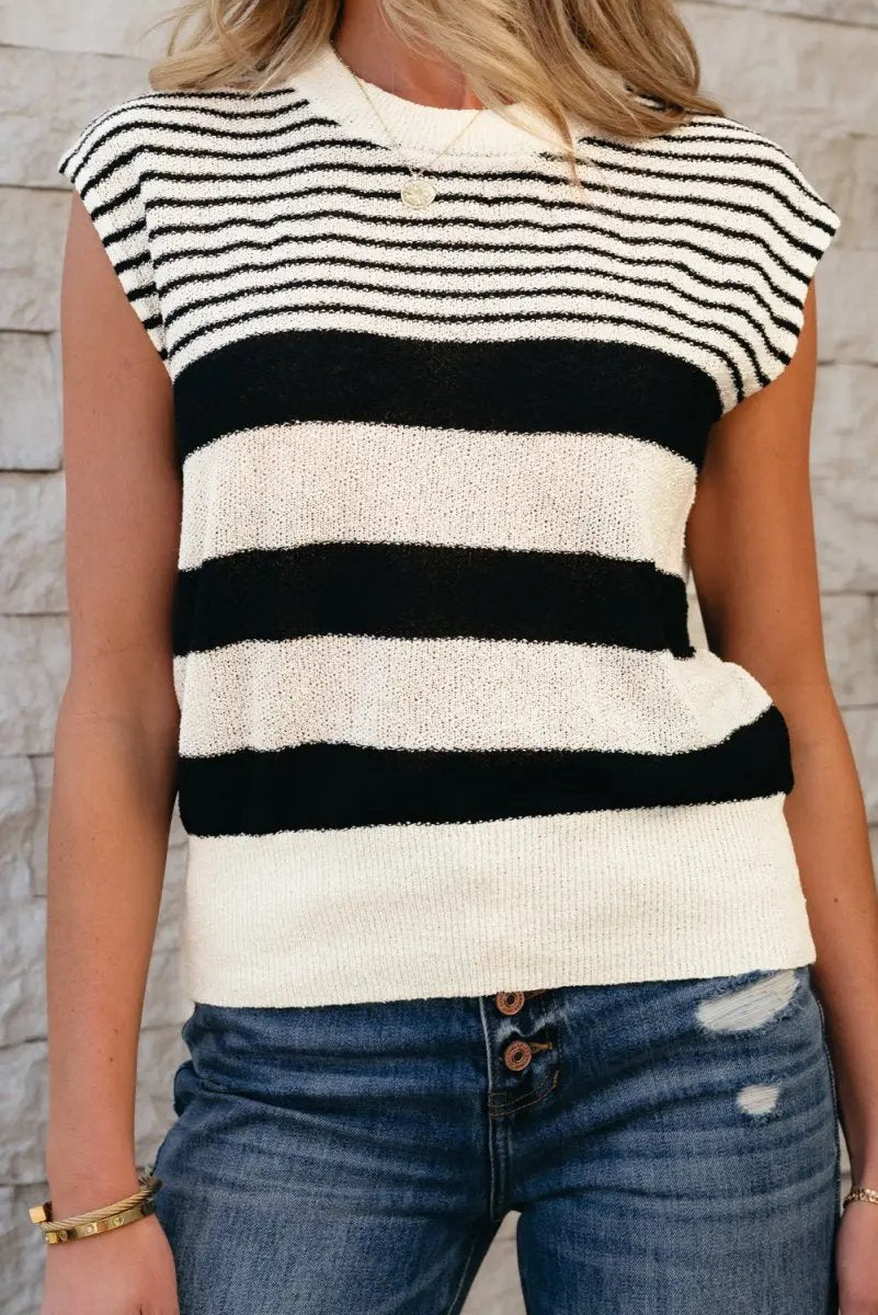 T-Shirts Love Salve Striped Sweater Vest Women's Daily Layering Knit Top Trendy Sleeveless