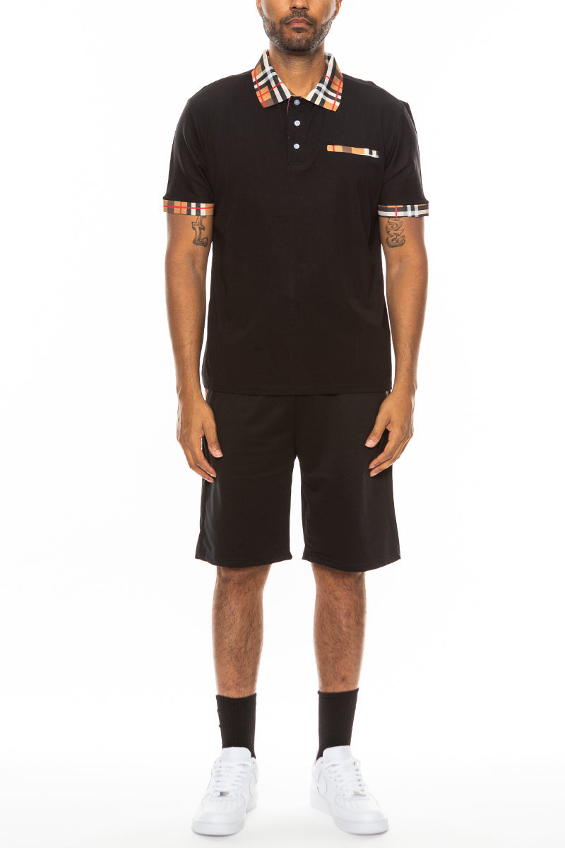 Checkered Detail Polo Short Set