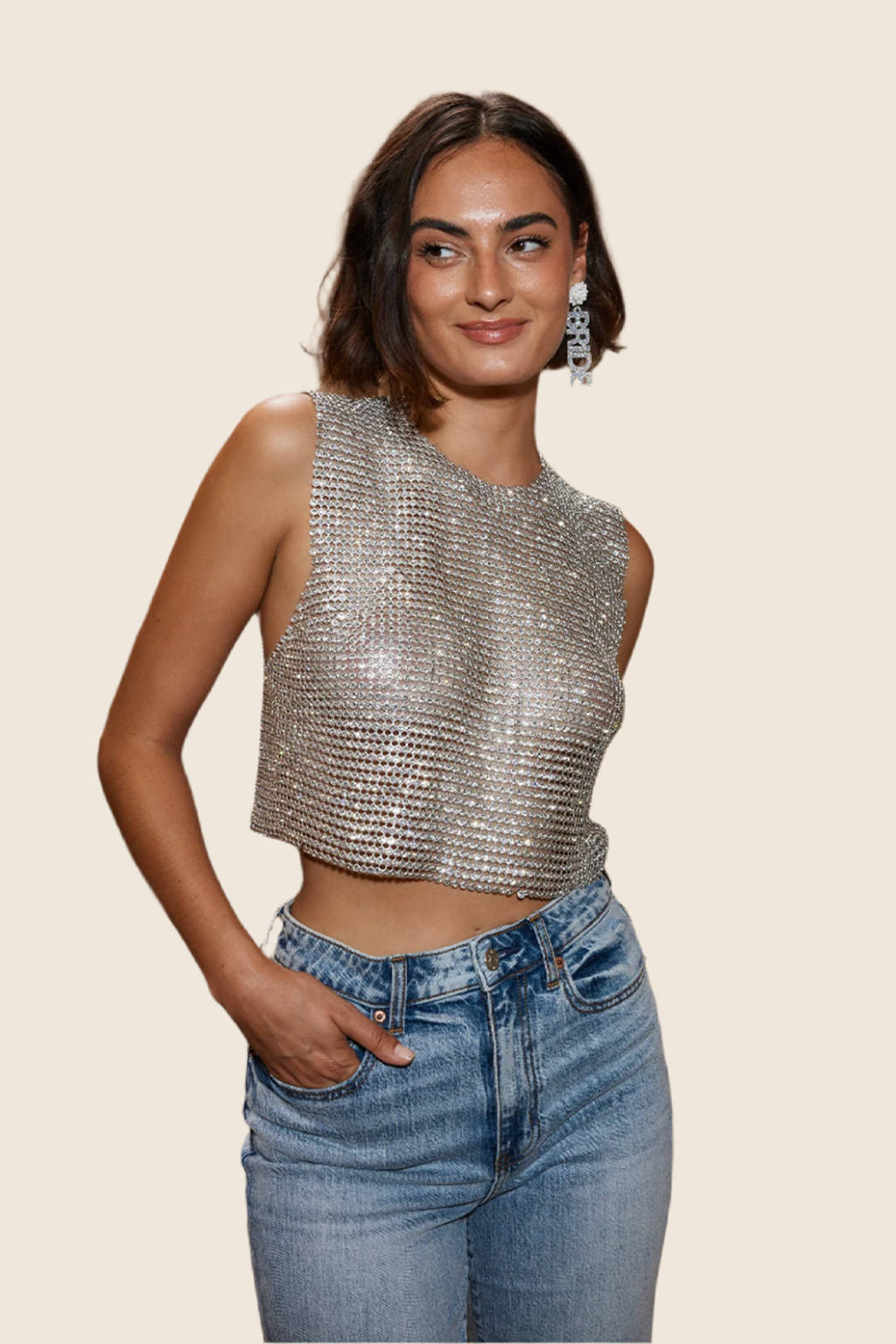 Camiseta sin mangas Bijou con pedrería