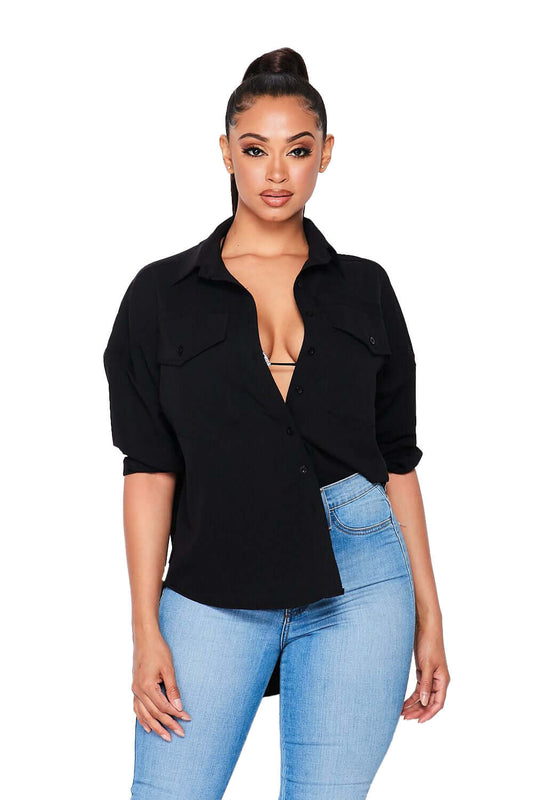 Camisa asimétrica de abajo hacia arriba - Negro
