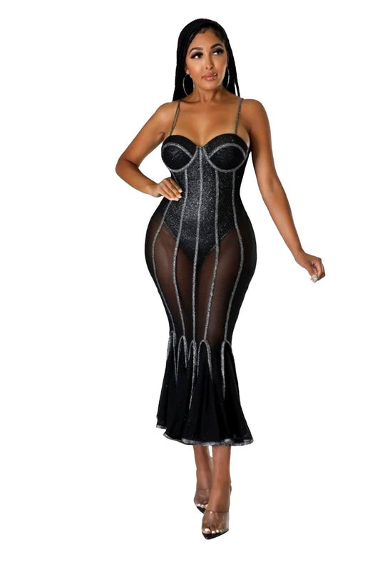 Vestido de nailon Sparkly Sweetheart {mameluco adjunto}