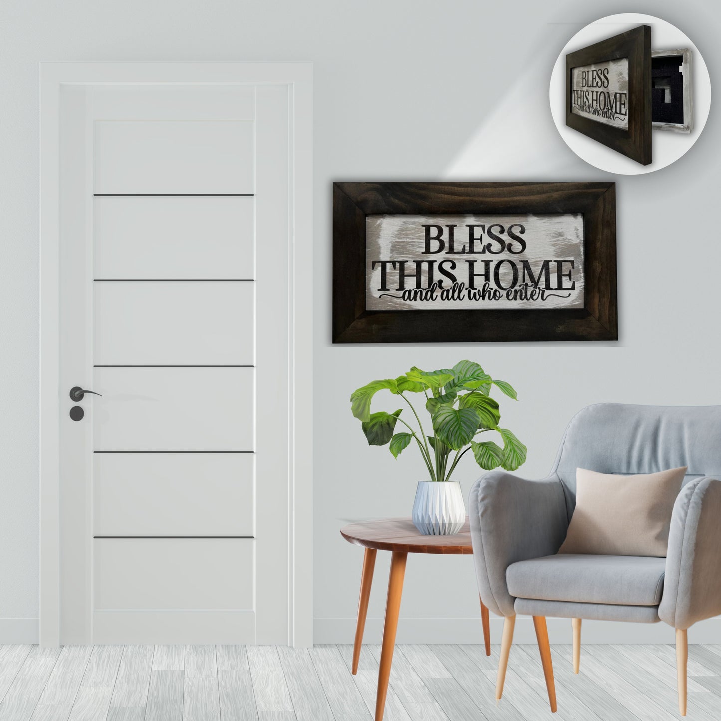 Wood Gun Cabinet - Bless This Home And All Who Enter Wall Gun Cabinet - Hidden Wall Storage - Hidden Gun Safe - Handcrafted Gun Concealment Furniture - Hidden Gun Storage by Bellewood Designs