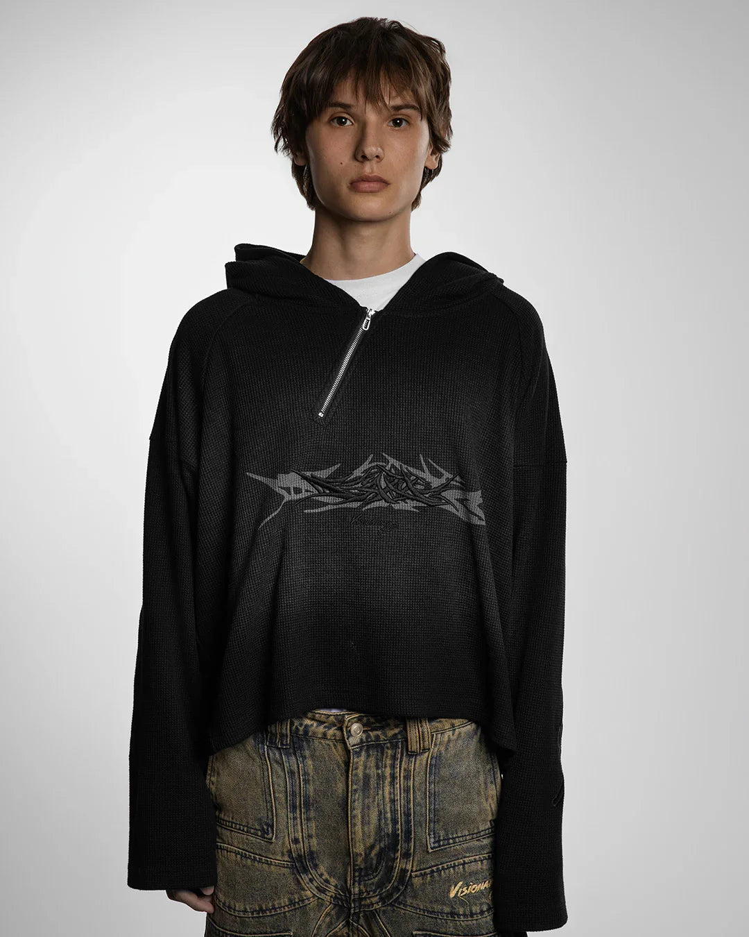 SUDADERA CON CAPUCHA DE PUNTO TÉRMICO X-RAY V2 (NEGRO SOMBRA)