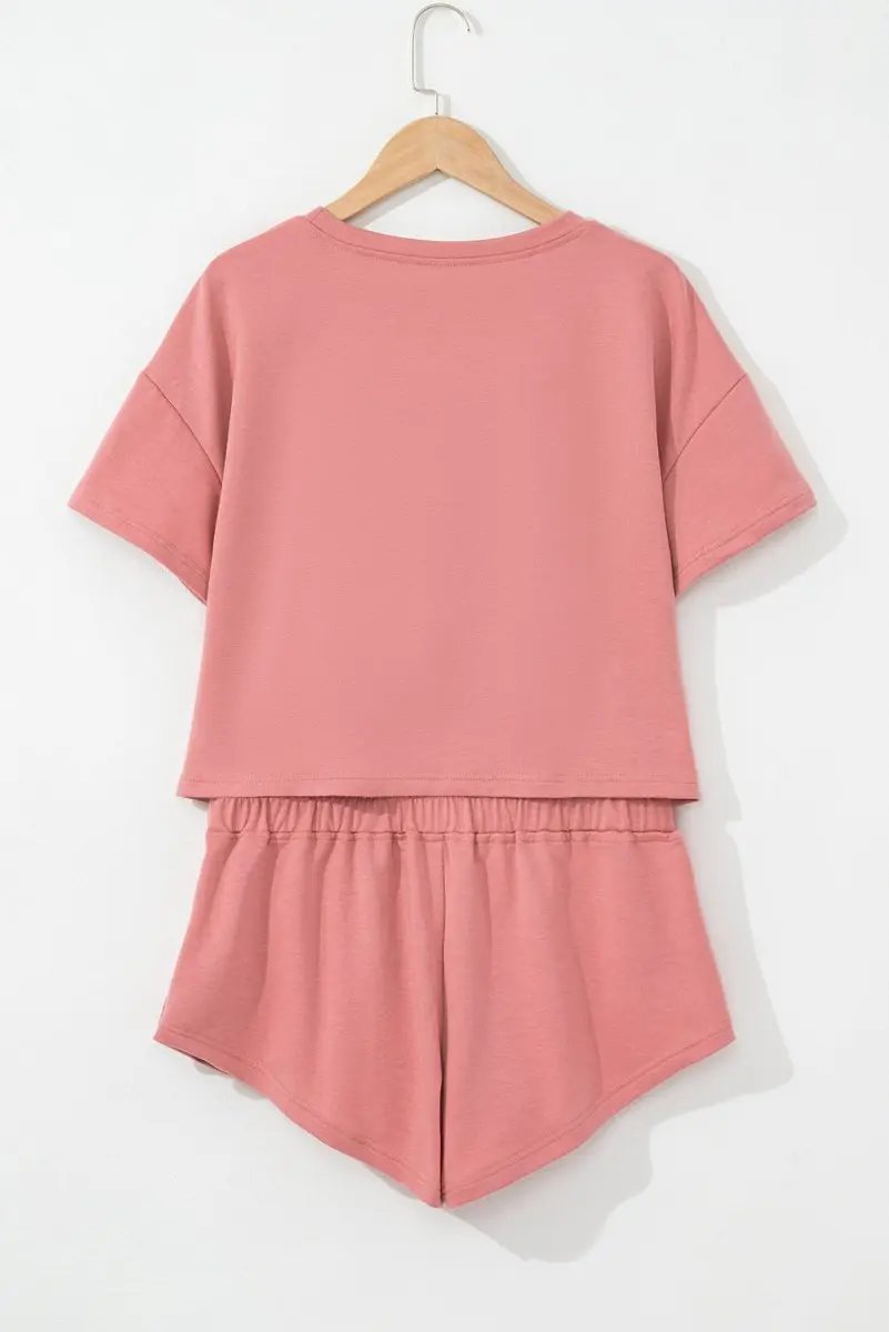 T-Shirts Love Salve Pink Skort Set Women's Daily Wear Outfit Casual, Cropped Tee & Ruffle Skort, Summer Ready