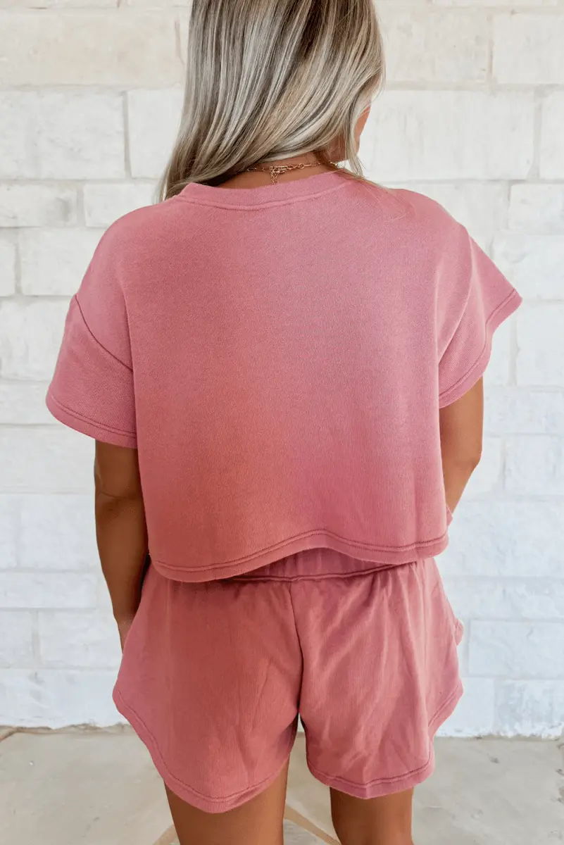 T-Shirts Love Salve Pink Skort Set Women's Daily Wear Outfit Casual, Cropped Tee & Ruffle Skort, Summer Ready