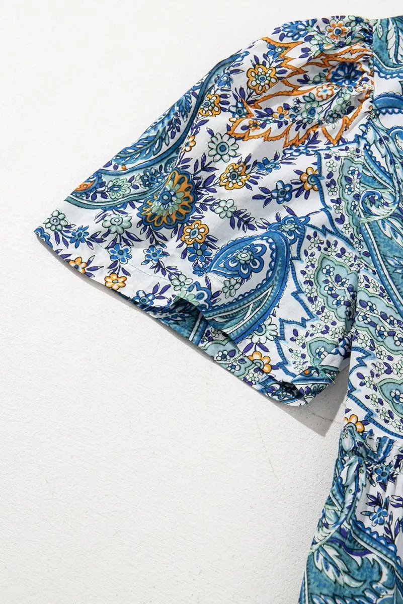 Dresses Love Salve Blue Paisley Mini Dress Women's Summer Bohemian A-Line - Flattering & Cute