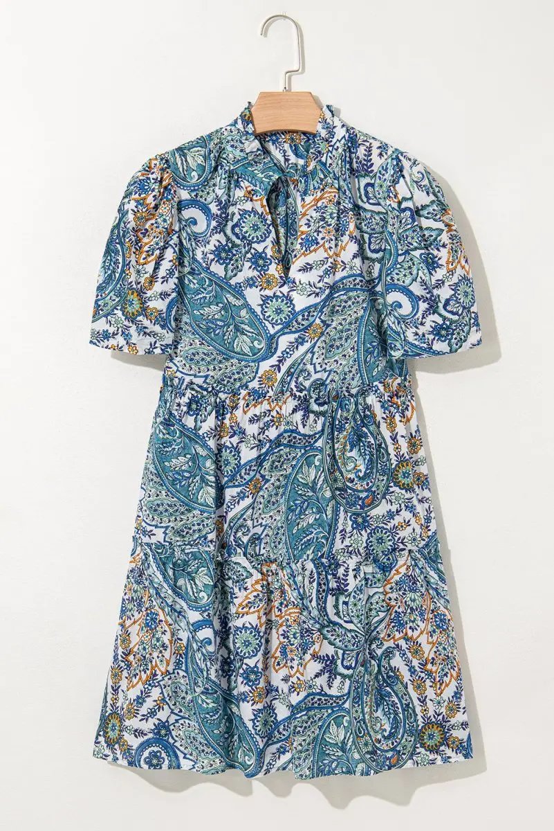 Dresses Love Salve Blue Paisley Mini Dress Women's Summer Bohemian A-Line - Flattering & Cute
