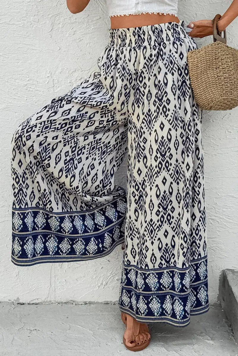 Love Salve Blue Boho Pants Women's Vacation Wide Leg Trousers - Comfy & Stylish