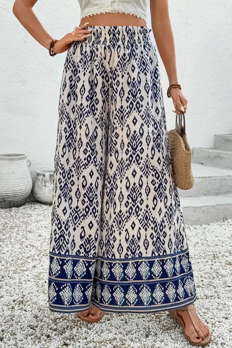 Love Salve Blue Boho Pants Women's Vacation Wide Leg Trousers - Comfy & Stylish