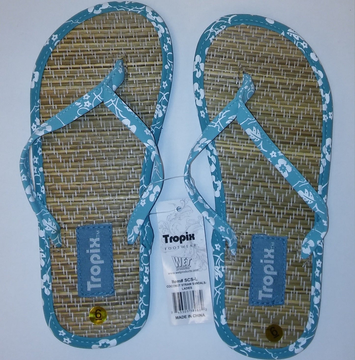 Chanclas con patrón de hibisco y paja de coco Tropix