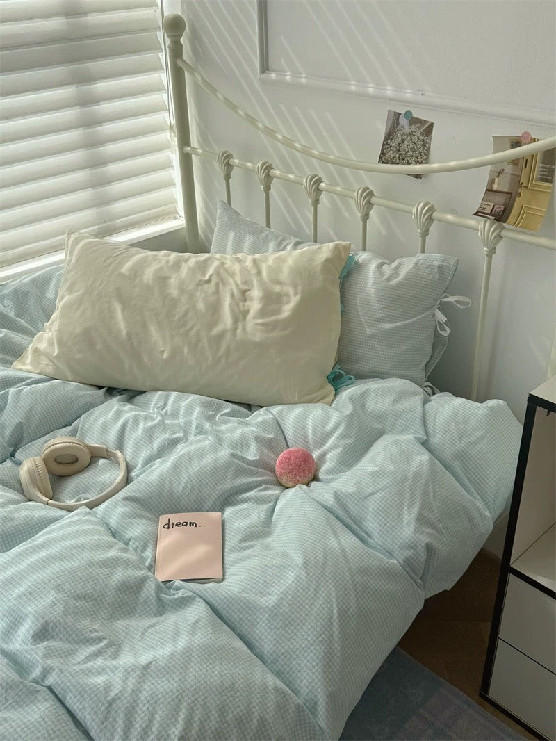 Pastel Blue Gingham Duvet Cover Set